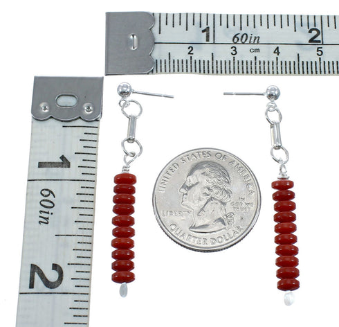 Genuine Sterling Silver Coral Bead Post Dangle Earrings JX128492